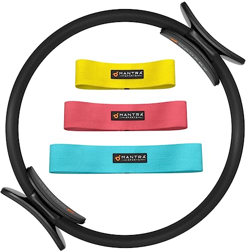 Resistance Booty Loop Bands | Butt Lifter Exercise Bands in Elastic, Non Slip Fabric | Perfect for Stretching, Fitness, Weight Loss & Physical Therapy | Set of 3 with Carry Bag & Workout Guide Poster (Yellow / Pink / Turquoise)