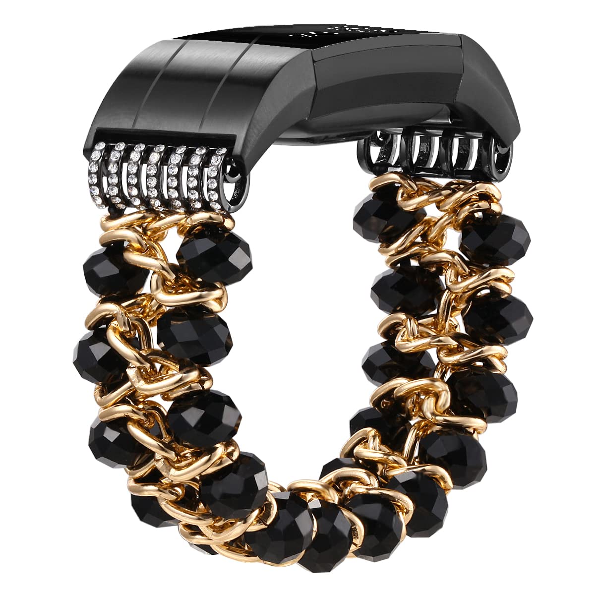 fastgo Compatible with Fitbit Charge 2 Band for Women, Elastic Stretchy Bling Beaded Replacement Bracelet Watch Band Compatible with Fit Bit Charge 2 HR Wrist Band(Crystal Black)