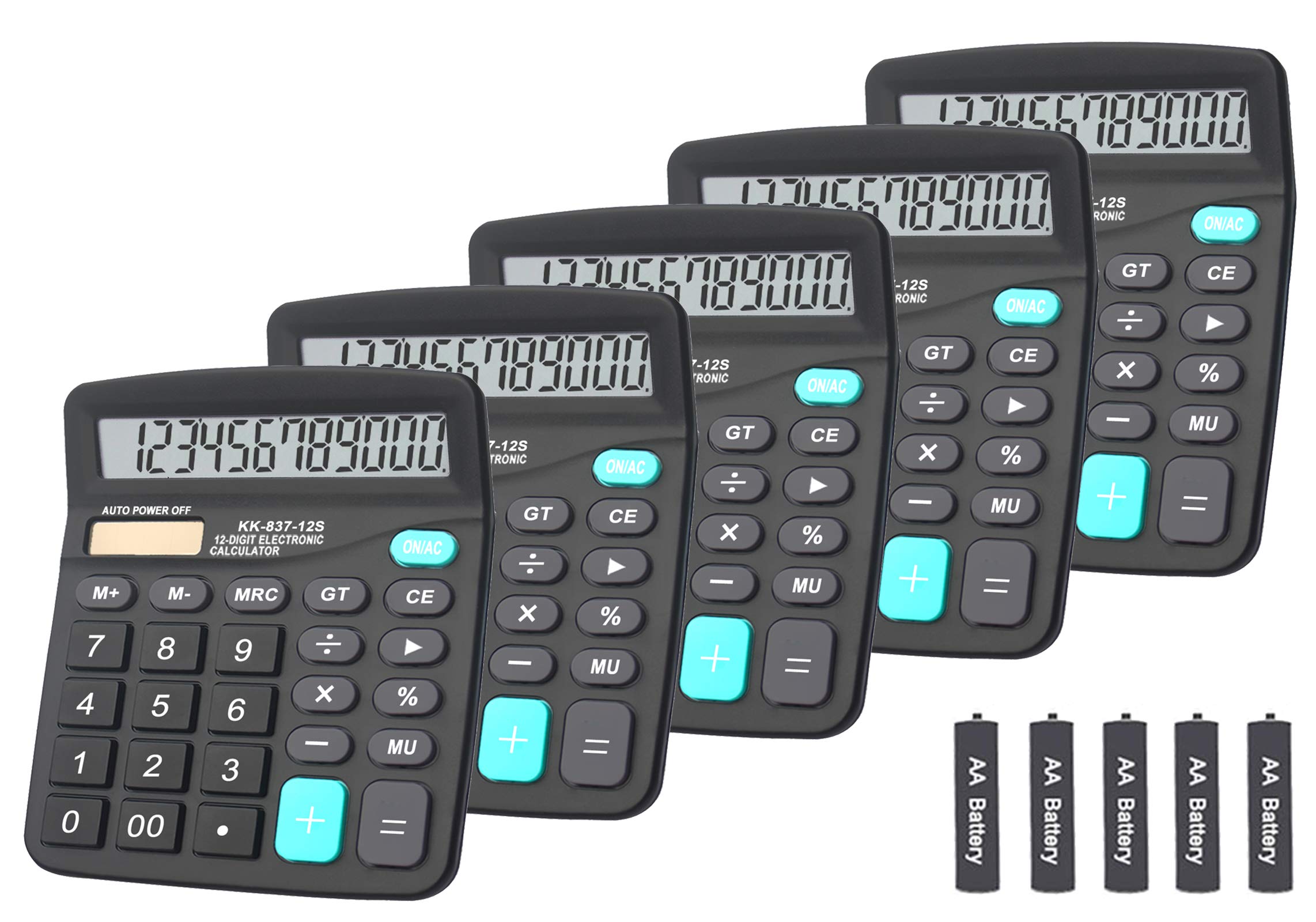 Book Cover Calculators, BESTWYA 12-Digit Dual Power Handheld Desktop Calculator with Large LCD Display Big Sensitive Button (Black, Pack of 5) 5 Black