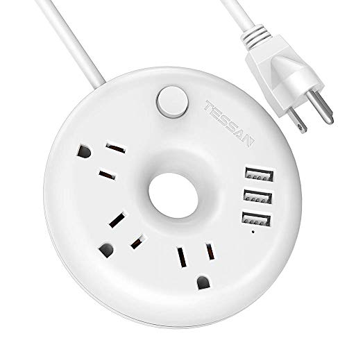 Travel Power Strip, TESSAN Power Strip with USB, 3 Outlets 3 USB for Cruise Trip, Portable Desktop Charging Station 5 Ft Extension Cord, for Business Trip, Home and Hotel