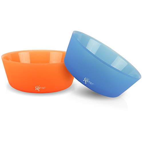 Silipint Silicone Bowl Set, U.S. Patented, Unbreakable, Flexible, Microwave Safe, Oven Safe, BBQ Safe, Indoor and Outdoor Use (2-Pack Blue, Tangerine)