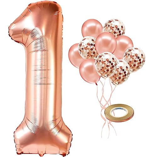 KatchOn, Rose Gold 1 Balloon for First Birthday - Big, 40 Inch | One Balloon for First Birthday Balloons | First Birthday Decorations for Girl | Number 1 Balloons for 1st Birthday Girl Decoration