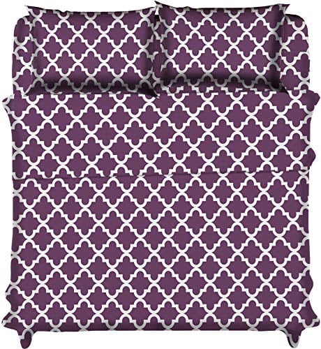 Book Cover Lux Decor Collection Bed Sheet Set - Brushed Microfiber 1800 Thread Count Bedding - Wrinkle, Stain & Fade Resistant - Deep Pocket Queen Size Sheets Set - 4 PC(Queen, Quatrefoil Purple)