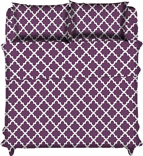 Lux Decor Collection Bed Sheet Set - Brushed Microfiber 1800 Thread Count Bedding - Wrinkle, Stain & Fade Resistant - Deep Pocket Queen Size Sheets Set - 4 PC(Queen, Quatrefoil Purple)