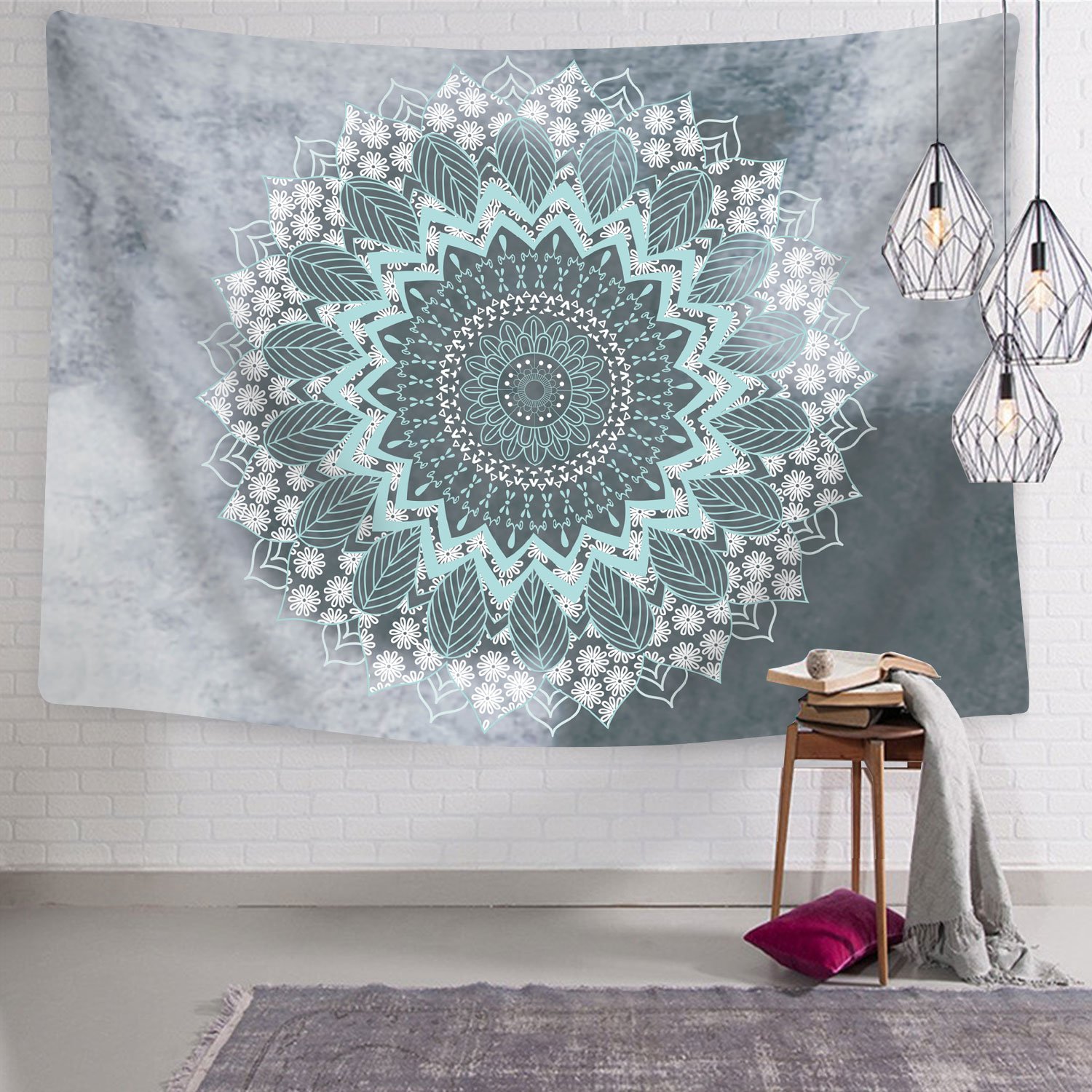 Book Cover Likiyol Tapestry Mandala Hippie Bohemian Tapestries Wall Hanging Flower Psychedelic Tapestry Wall Hanging Indian Dorm Decor for Living Room Bedroom (Teal, 51.2 x 59.1 inches) Teal 51