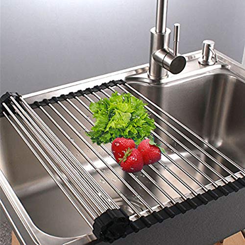 DDMY Over The Sink Dish Rack Roll-Up Dish Drying Rack Multipurpose Dish Drainer Collapsible Kitchen Sink Rack