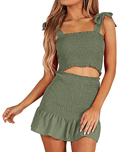 Women's Bohemian Bow Tie Tube Crop Top with High Waist Bodycon Skirt Two Piece Outfit Dress Suit Set