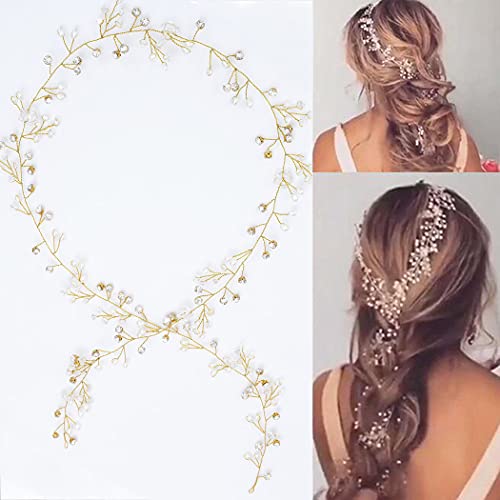 Yean Wedding Hair Vine Long Bridal Headband Hair Accessories for Bride and Bridesmaid (100cm / 39.3inches) (Gold)