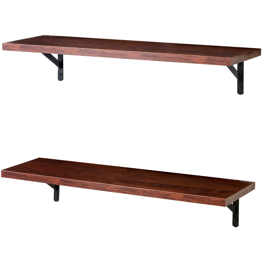 SUPERJARE 23.6 x 7.9in Floating Shelves, Set of 2, Wall Mounted Shelves for Storage, Hanging Book Shelves with Brackets for Bedroom/Living Room/Kitchen/Office/Bathroom - Cherry Walnut 7.9”D × 23.6”W × 4.3”H Cherry Walnut