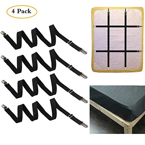 Book Cover FLSLHS Adjustable Elastic Bed Sheet fixator - Bed Sheet Clip, it can fix The Bed Sheet, it is Used for Sofa Cover, Bed Sheet, Table Cloth and More Mattress with All The Shapes（4 PCS）