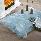 Ashler Faux Fur Rug, Fluffy Shaggy Area Rug Ultra Soft 2 x 2.9 Feet Rectangle Fur Rug Light Blue Fuzzy Rug Machine Washable Shag Rug, Nursery Decor Throw Rugs for Bedroom, Kids Room, Living Room