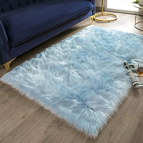 Book Cover Ashler Soft Faux Rectangle Fur Chair Couch Cover Light Blue Area Rug for Bedroom Floor Sofa Living Room Rectangle 3 x 5 Feet