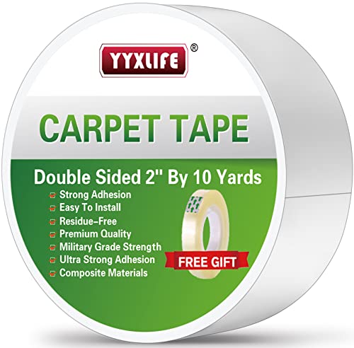 Book Cover YYXLIFE Double Sided Carpet Tape for Area Rugs Carpet Adhesive Removable Multi-Purpose Rug Tape Cloth for Hardwood Floors, Outdoor Rugs,2 Inch x 10 Yards, White