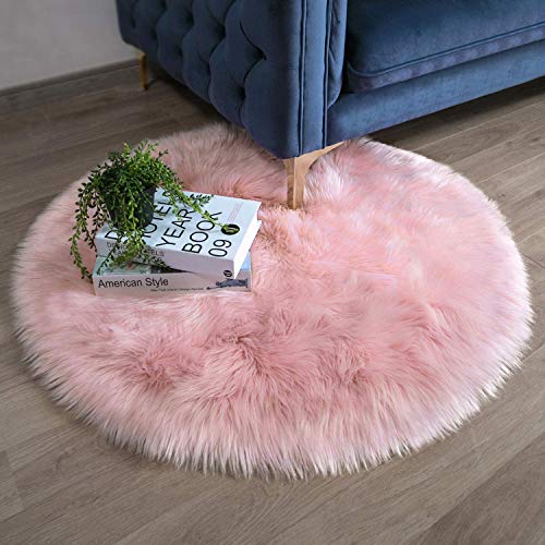 Book Cover Ashler HOME DECO Faux Fur Pink Round Area Rug Indoor Ultra Soft Fluffy Bedroom Floor Sofa Living Room 3 x 3 Feet