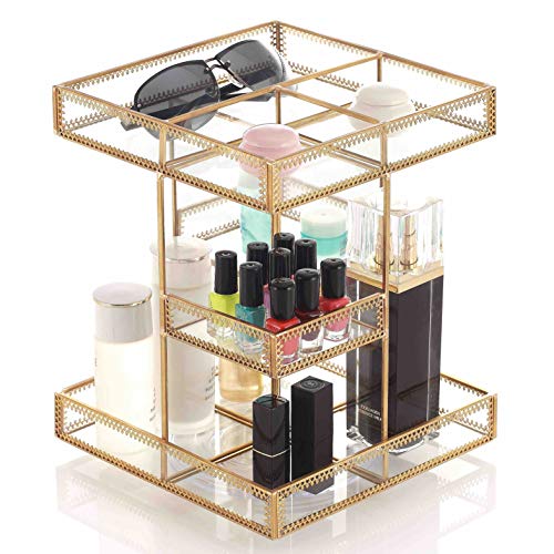 Miss Sweet Revolving Makeup Organizer Cosmetic Storage Adjustable 360-Degree Rotating (Gold)
