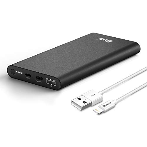 Portable Charger, BONAI 12000mAh Power Bank, (Aluminum) (Powerful) (Travel) USB C High-Speed 3.0A Input/Output Compatible iPhone iPad Samsung Android MacBook (Charging Cable Include) - Black