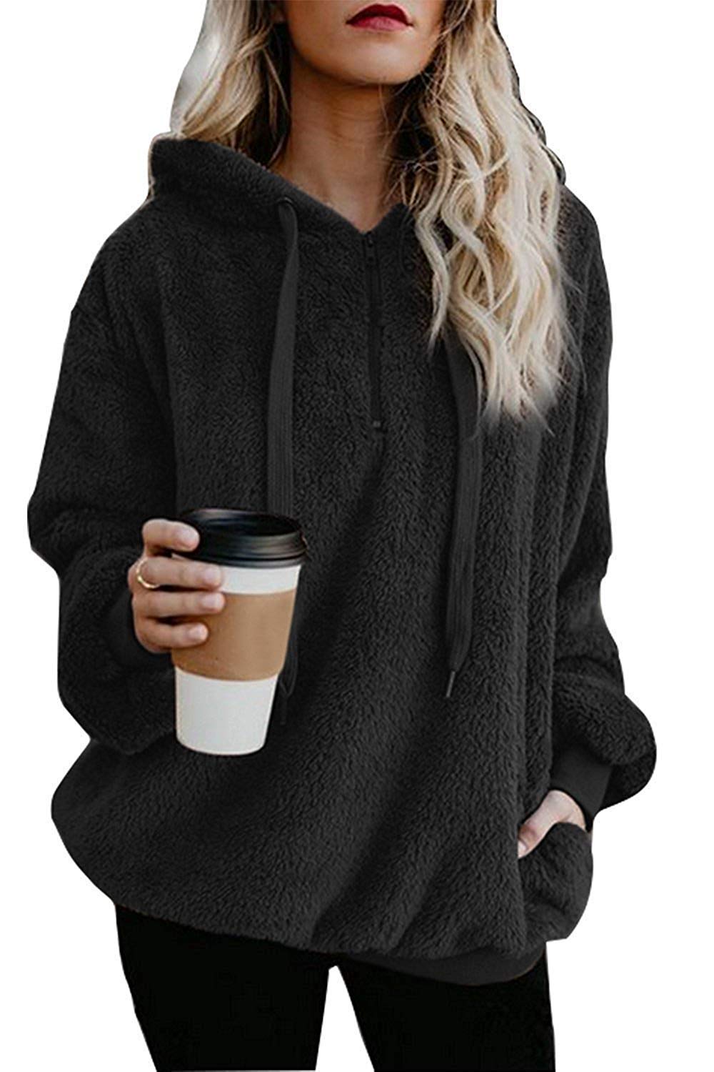 ReachMe Womens Oversized Sherpa Pullover Hoodie with Pockets Fuzzy Fleece Sweatshirt Tie Dye Fluffy Coat Small A Black