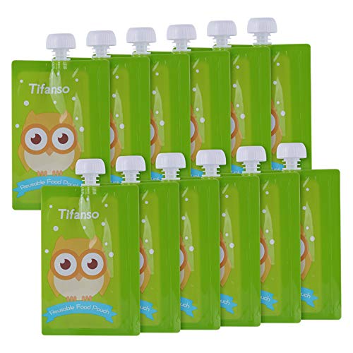 Kirecoo 12 Pack 7 Oz Owl Reusable Baby Food Squeeze Storage Pouches For Homemade Organic Baby, Toddlers Food - Easy To Fill & Clean Friendly With Leak Proof Double Zipper Refillable Pouch Plus A Flower Funnel