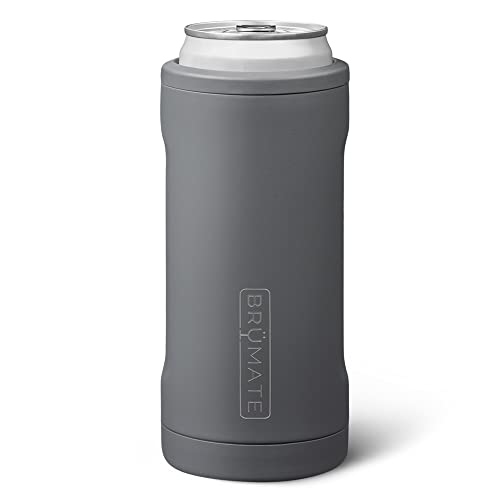 Book Cover BrüMate Hopsulator Slim Can Cooler Insulated for 12oz Slim Cans | Skinny Can Coozie Insulated Stainless Steel Drink Holder for Hard Seltzer, Beer, Soda, and Energy Drinks (Matte Gray)