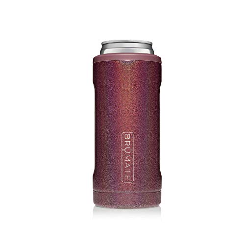 Book Cover BrÃ¼Mate Hopsulator Slim Double-walled Stainless Steel Insulated Can Cooler for 12 Oz Slim Cans (Glitter Merlot)
