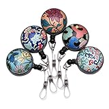 Purida Flower Badge Reel, Decorative Badge Clip Retractable, Pretty Badge Reel, 5 Assorted Asia Porcelain Pattern Badge Holder, 5 Pack, Asia Porcelain