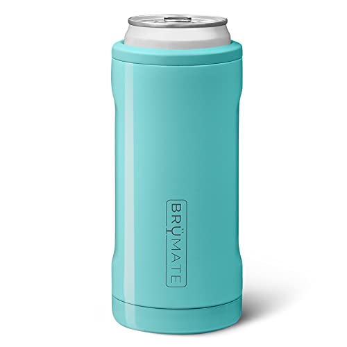 Book Cover BrüMate Hopsulator Slim Can Cooler Insulated for 12oz Slim Cans | Skinny Can Coozie Insulated Stainless Steel Drink Holder for Hard Seltzer, Beer, Soda, and Energy Drinks (Aqua)