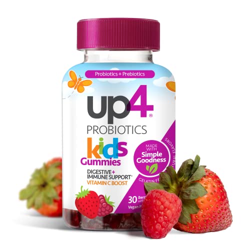 Book Cover up4 Kids Probiotic Gummies, Digestive and Immune Support with Prebiotics and Vitamin C, Gelatin Free, Gluten Free and Non-GMO, For Ages 3+, 30 count
