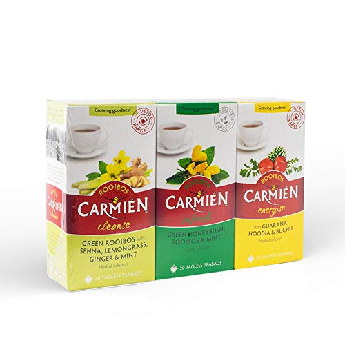 CarmiÃ©n Organic Rooibos Red Teatox Detox Kit, Energize, Refresh and Cleanse, Naturally Caffeine Free, Keto Friendly, Direct from South Africa, 60 Tea Bags