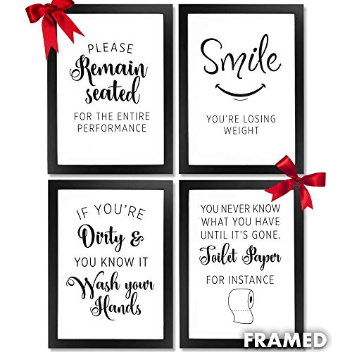 Book Cover Bathroom Pictures Wall Frames Decor. Framed wall art quotes for farmhouse rustic country or modern room home decor accessories (4pc) Multi black picture certificate frame A4 prints & wall hook