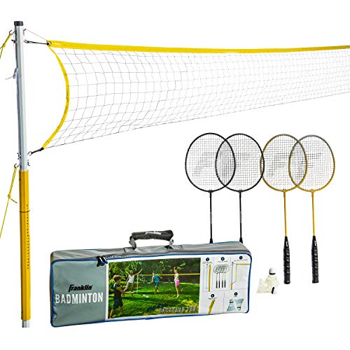 Franklin Sports Unisex's Family Includes 4 Steel Rackets, 2 Birdies, Adjustable Stakes-Backyard or Beach Badminton Set-Easy Net Setup, One Size, 20(w) x 1.5 Pole 5.1(h) x 1.25(d) inches