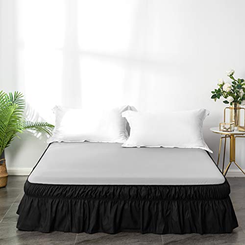 AYASW Bed Skirt 16 Inch Drop Dust Ruffle Three Fabric Sides Wrap Around with Elastic No Top Easy On (Queen, Black)