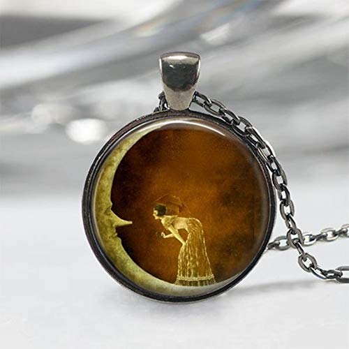 Woman On The Moon • Crescent Moon Necklace • Moon Jewelry • Lady in Moon • Art Deco Jewelry • Roaring 20s • 1920s Flapper Girl Gatsby Style