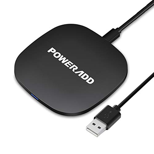 Qi-Certified Wireless Charger, POWERADD Ultra Slim Wireless Charging Pad [Sleep-Friendly] Cord Compatible with iPhone XS Max/XR/XS and Qi-Enabled Devices,10W for Samsung S10/S10+/S9/S9+, Power Pad