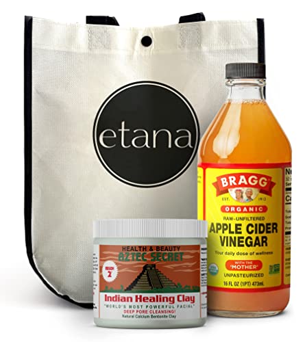Aztec Secret Aztec Clay Premium Reorder Mask Set by Etana Beauty – All-In-One Reorder Kit Includes 1lb Indian Healing Clay, 16oz Bragg's Apple Cider Vinegar & Tote