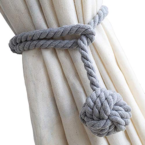 Melaluxe 2 Pack Curtain Tiebacks - Heavy Duty Curtain Rope Tieback, Handmade Rural Decorative Curtain Holdbacks (Grey)