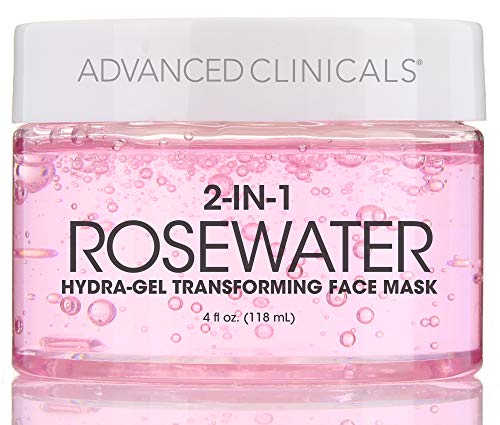 Book Cover Advanced Clinicals Rosewater Mask for Fine Lines, Dry Skin, Puffiness. 2-in-1 overnight sleep mask with Bulgarian Rose, Coconut Oil, and Natural Fruit Extracts. 4 fl oz (118ml) (4oz)