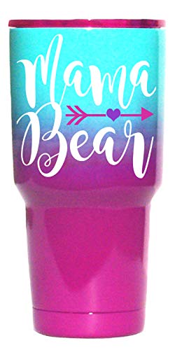 Large Mama Bear Travel Tumbler | Temperature-Regulated | Stainless Steel Insulated Metal Cup | Pink Purple Teal | Purple Lid | Women, Mom Life, Birthday, Mother's Day