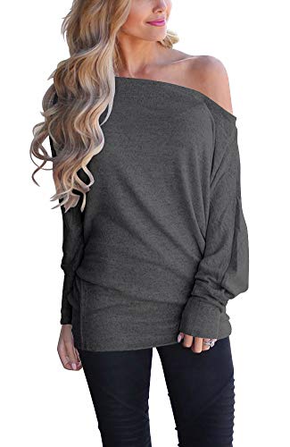INFITTY Women's Off Shoulder Loose Pullover Sweater Batwing Sleeve Knit Jumper Oversized Tunics Top