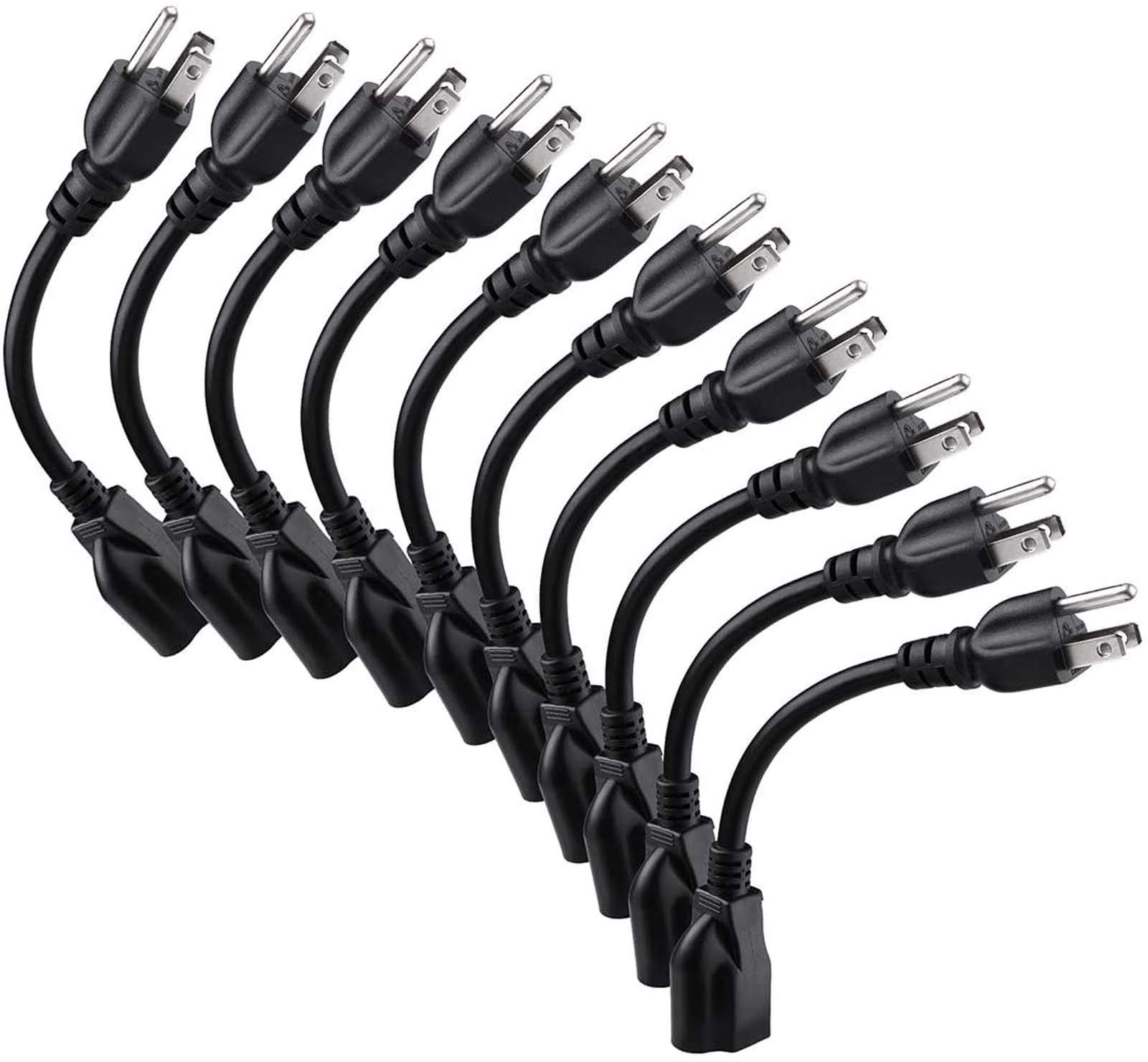 Book Cover [UL Listed] Miady Short Power Extension Cord Outlet Saver, 16AWG/13A, 3 Prong (10 Pack, Black, 8 Inch) 10-pack