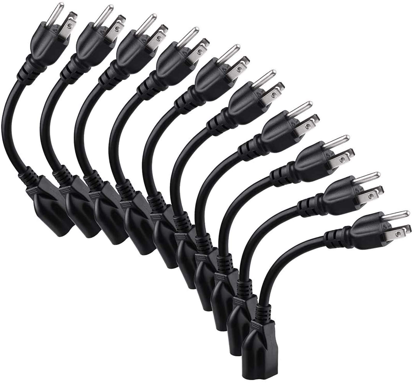 [UL Listed] Miady Short Power Extension Cord Outlet Saver, 16AWG/13A, 3 Prong (10 Pack, Black, 8 Inch) 10-pack