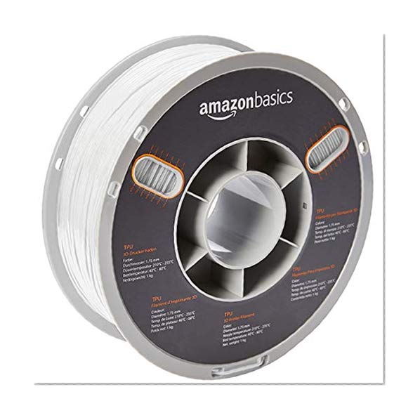 AmazonBasics TPU 3D Printer Filament, 1.75mm, White, 1 kg Spool