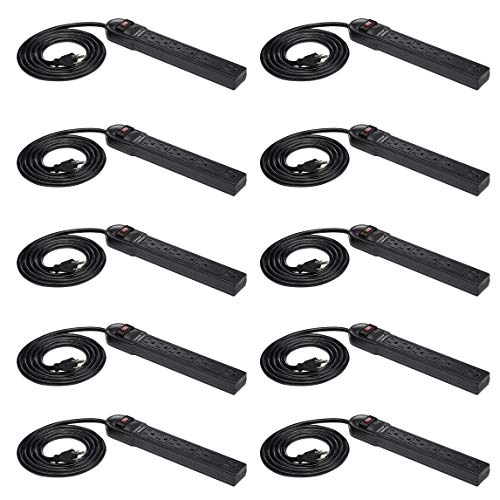 Book Cover Amazon Basics 6-Outlet Surge Protector Power Cord Strip, 790 Joule, Black, 10-Pack