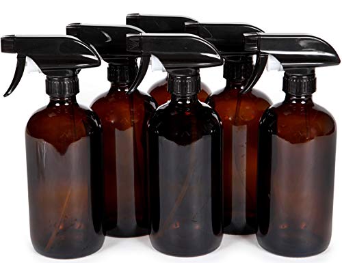 Vivaplex, 6, Large, 16 oz, Empty, Amber Glass Spray Bottles with Black Trigger Sprayers