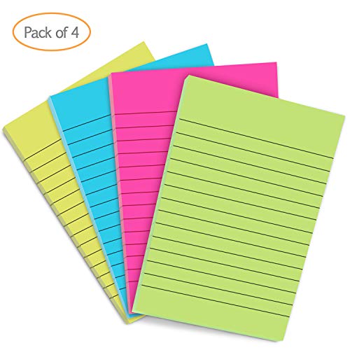Book Cover Sticky Notes, 4 Colors 50 Sheets Lined Post Memos, 4