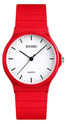 Simple Design Analog Watch with Red Resin Band for Men/Women Student Watches