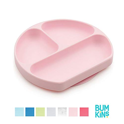 Bumkins Silicone Grip Dish, Suction Plate, Divided Plate, Baby Toddler Plate, BPA Free, Microwave Dishwasher Safe - Pink