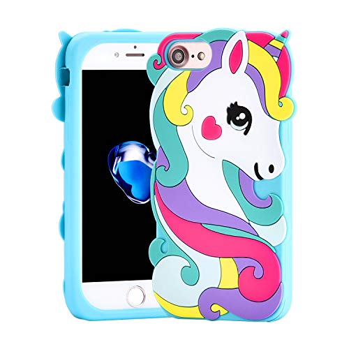 TopSZ Rainbow Unicorn Case for iPhone 6 7 8 4.7”,Cute Silicone 3D Cartoon Cool Kawaii Animal Cover,Shockproof Soft Rubble Skin for iPhone6S,Unique Character Cases for Kids Girls Teens boy Guys-iPhone7