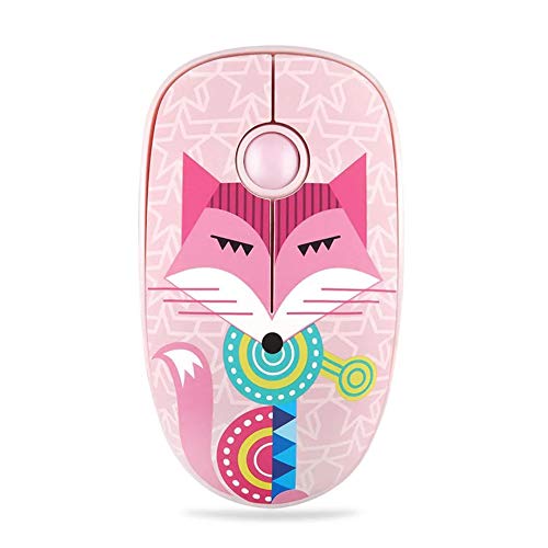 FD V8 Wireless Mouse Battery Included, 2.4G Cute Colorful Animal Slim Silent Travel Cordless Mouse Optical Designed Mice with Nano Receiver Compatible for Laptop Computer PC Chromebook (Pink Fox)