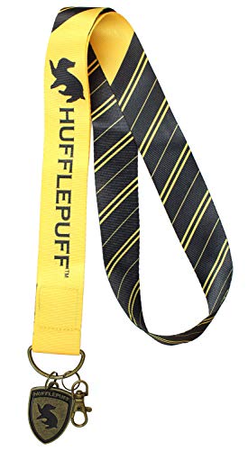 Harry Potter Hufflepuff Lanyard with 2" Embossed Metal House Pendant - Extra Wide 1.75" Width for Pins