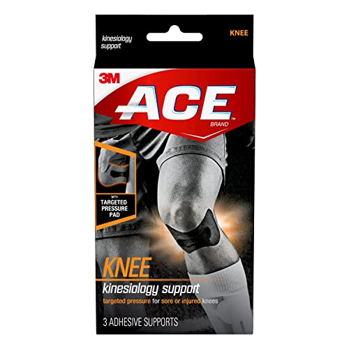 ACE Kinesiology Knee Support, Flexible Fiber, Pre-Cut Design Contours to Knee, Breathable, Water-Resistant, May Be Worn for up to Three Days, Black (900139)